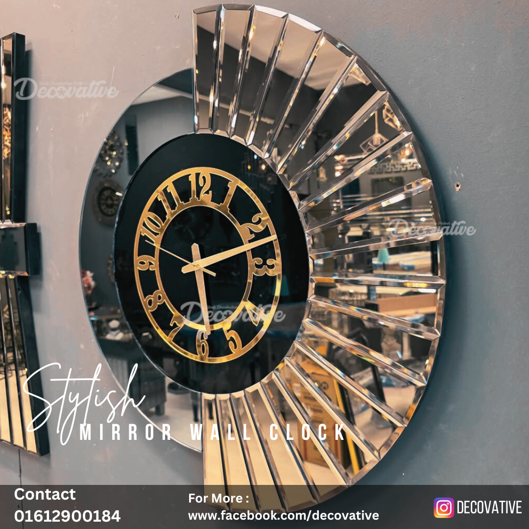 Mirror Wall Clock with Decor