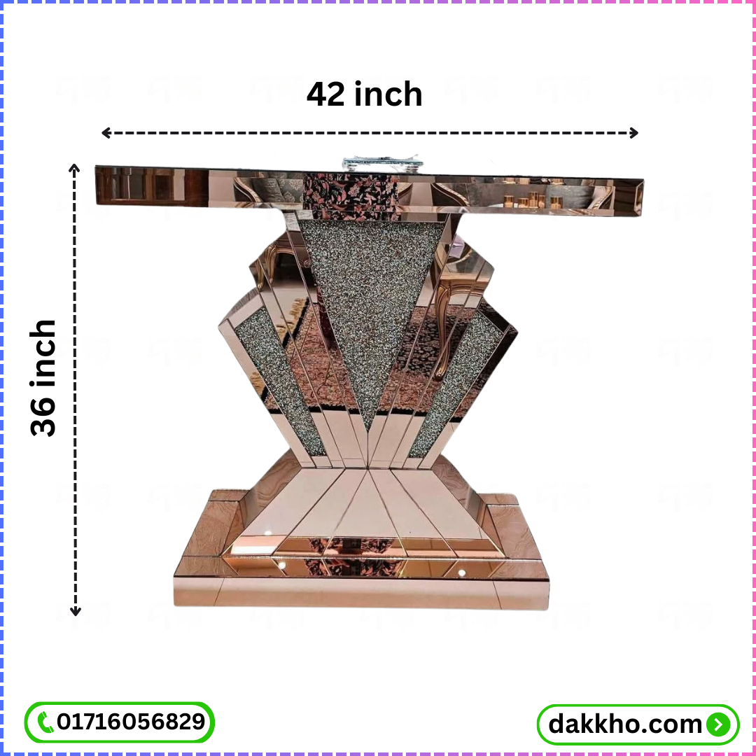 Modern Mirrored Entryway Table - Crushed Diamond Geometric Console