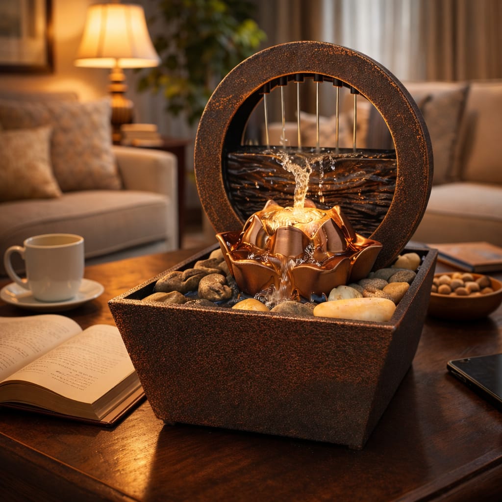 TableTop LED Fountain Decor with Decorative Stones