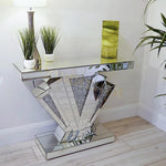 Modern Mirrored Entryway Table - Crushed Diamond Geometric Console