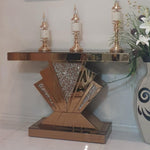 Modern Mirrored Entryway Table - Crushed Diamond Geometric Console