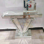 Modern Mirrored Entryway Table - Crushed Diamond Geometric Console
