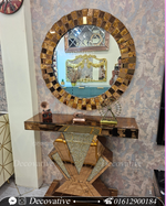 Modern Mirrored Entryway Table - Crushed Diamond Geometric Console