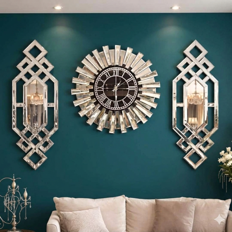 Mirror wall Clock With Decor
