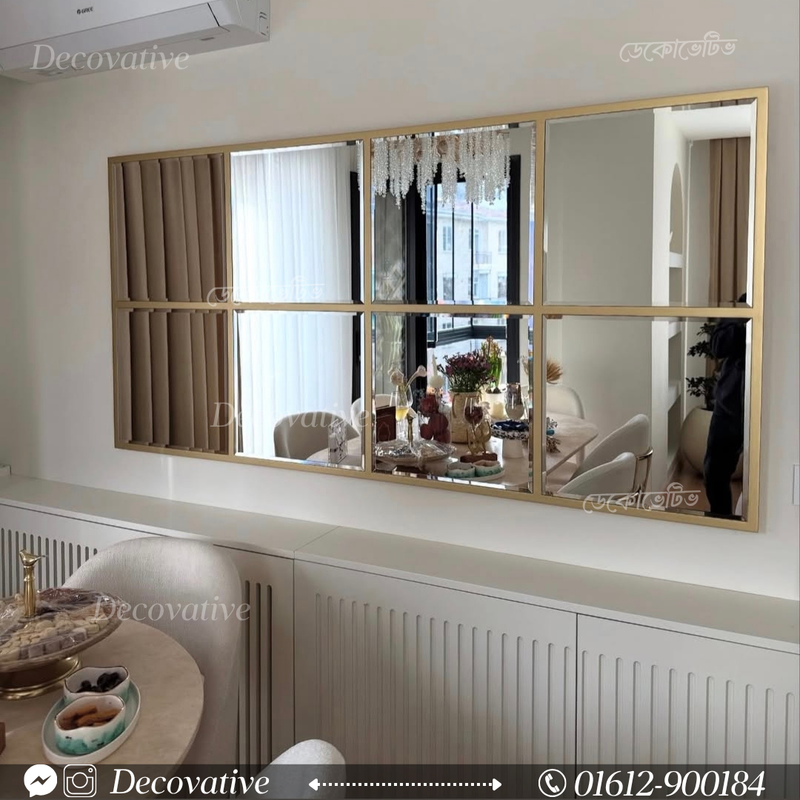 Modern Artisan Gold Grid Panel Wall Mirror