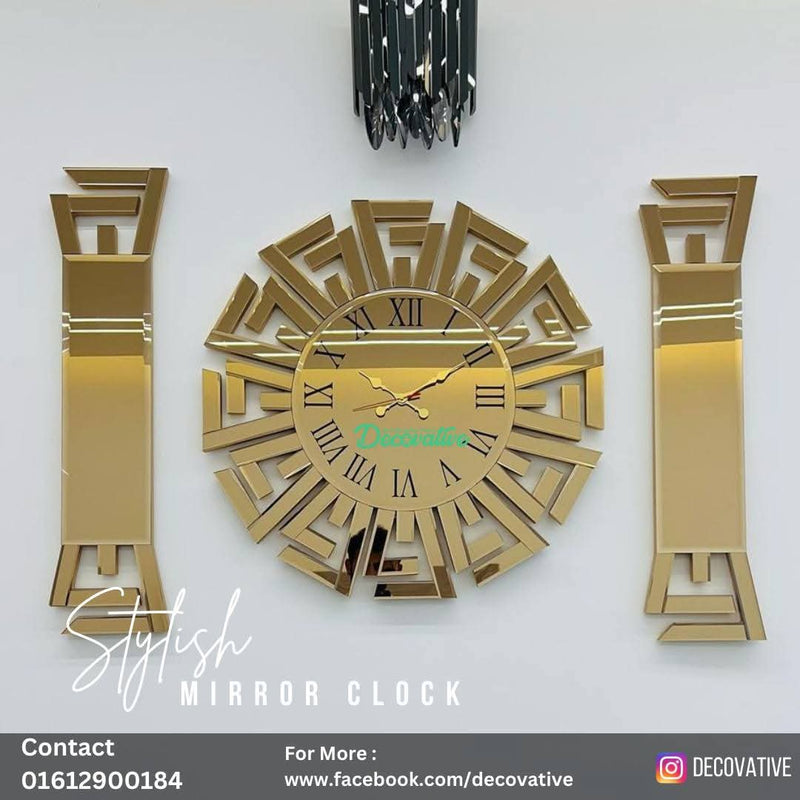 Mirror Wall Clock with Decor