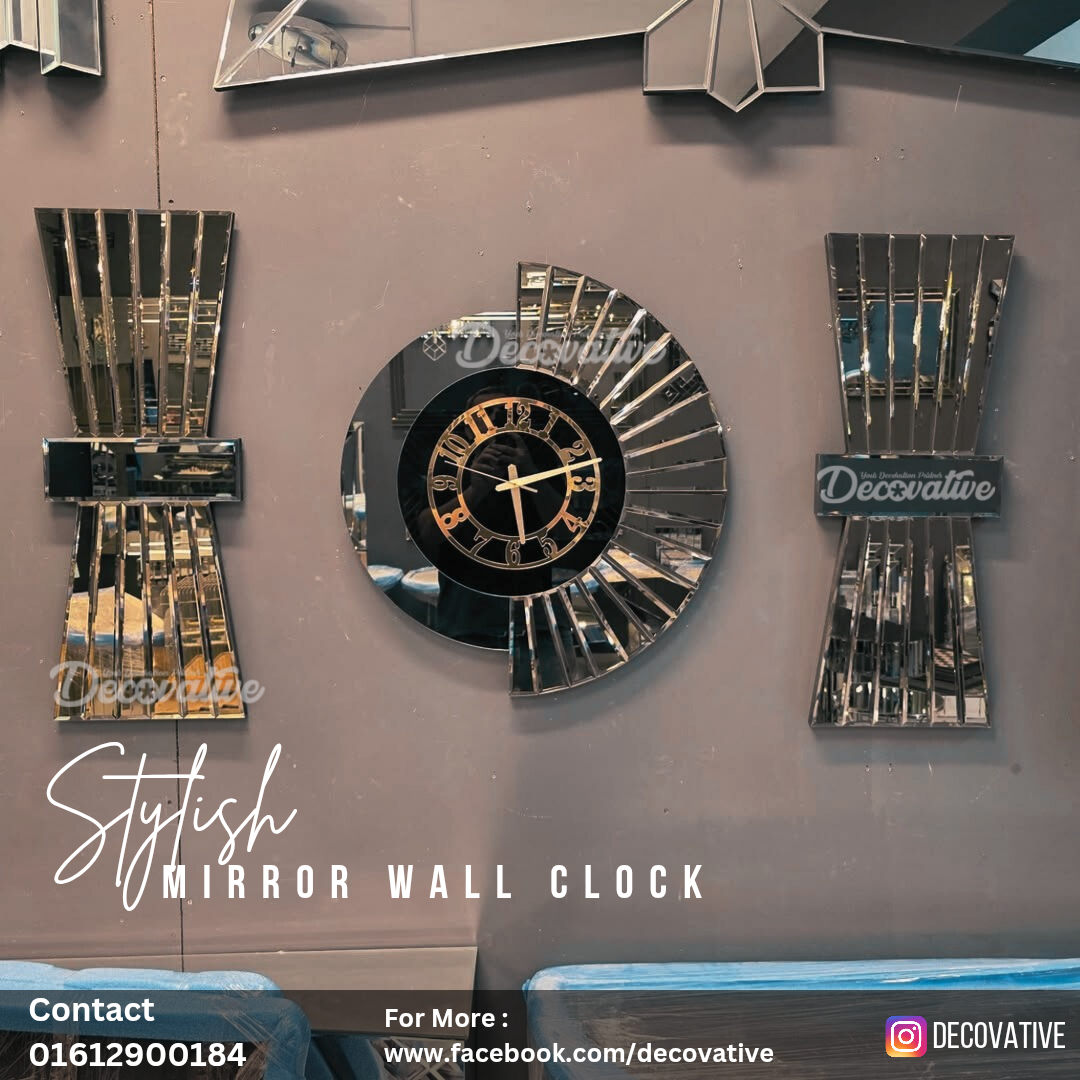 Mirror Wall Clock with Decor