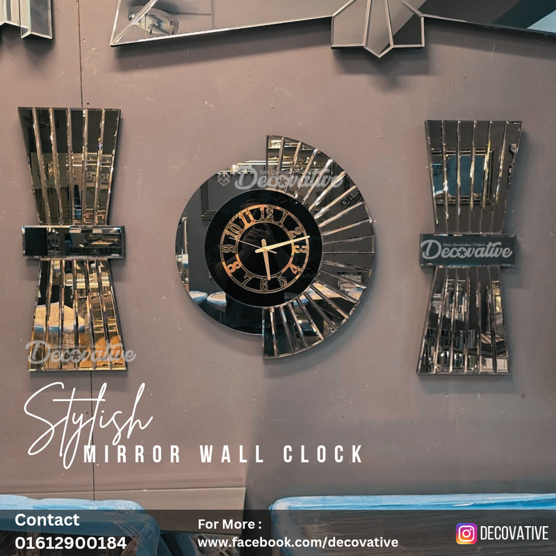 Mirror Wall Clock with Decor