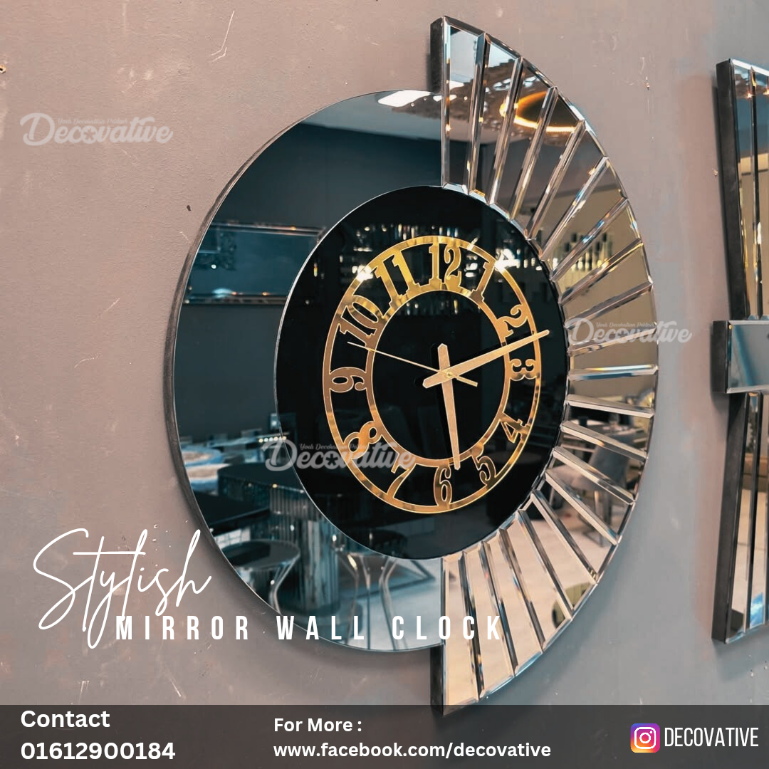 Mirror Wall Clock with Decor